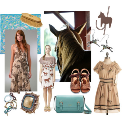 Equestrian Dresses and Turquoise by EquestrianStylist featuring ball dressesHaute Hippie ball dress, $283Sheer dress, $105Milk From A Thistle silk print dress, 152 AUDA Side of Ranch Door Hanger, $17John Fluevog star shoes, $229Kate Spade leather cross body handbag, $395Jessica Simpson square ring, $30Sydney Evan crystal bracelet, $750Earrings, $149Printed scarve, £24Hermes horse riding accessories, $110