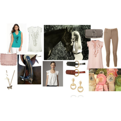 Equestrian Romance by EquestrianStylist featuring velour pantsNanette Lepore cap sleeve shirt, $348Stella McCartney sleeveless ruffle blouse, £335Theory summer top, $205Nexx sleeveless top, $39Velour pants, €198Gucci shoulder bag, £600DKNY leather shoulder handbag, $225Gucci jewelry, $2,650Miss L Fire antique jewelry, $9.99CO OP Barneys New York belt, $115CO OP Barneys New York belt, $115Dover Saddlery | Ariat Monaco Zip Field Boot., $900