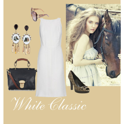 white Classic by EquestrianStylist featuring linen dressesYves Saint Laurent linen dress, $679Gucci canvas shoes, $468Mulberry handbag, £695Dannijo tassel earrings, $270Gucci shades, £189