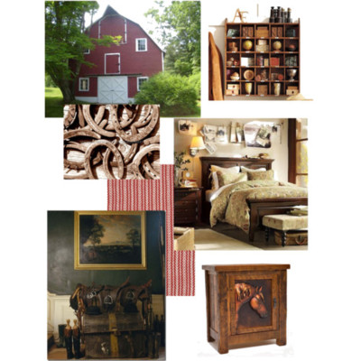 Equestrian Farmhouse by equestrianstylist on Polyvore.comCubby Organizer - Natural stain | Pottery Barn, $129Simone Duvet Cover &amp; Sham | Pottery Barn, $129Dash &amp; Albert Rug Company&#160;» Round Barn Brick Woven Cotton Rug, $34Warm Toned Sepia Image Of A Bunch Of Old Horseshoes Piled Onto An Old&#8230;, $49Horse Furniture, Furniture Horses, Farmhouse Dining Tables, Horse Farm&#8230;JAX does design: Inspired by Big Red: A twist on equestrian chic